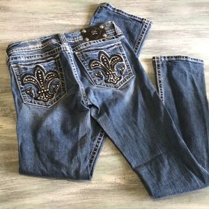 Miss Me Fleur De Lis Embellished Low Rise Denim Jeans